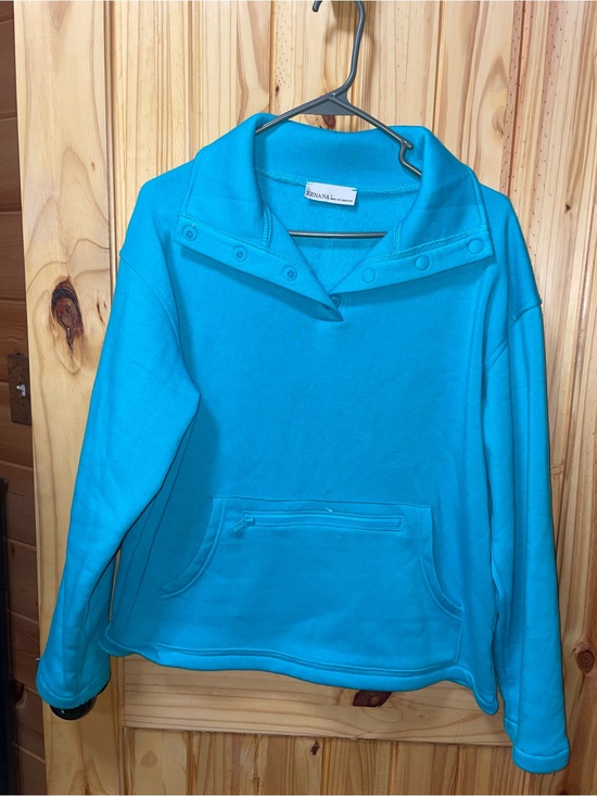 Zenana Outfitters Tops - Zenana Outfitters Bright Teal Pullover Snap-Collar Sweatshirt
